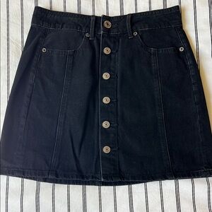 Black Button-Up Denim Skirt